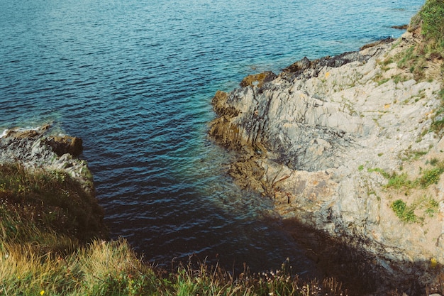 Closeup shot of the coast with cliffs