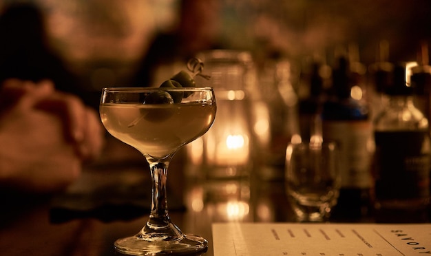 Closeup shot of a cocktail in a bar