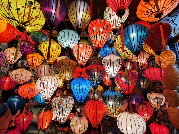 Closeup shot of colorful lanterns in Hoi An, Vietnam