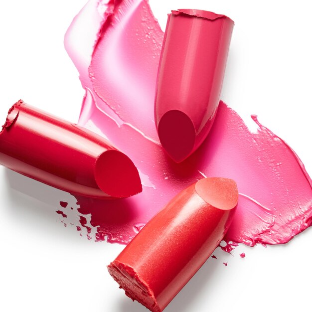 Closeup shot of colorful lipsticks on white