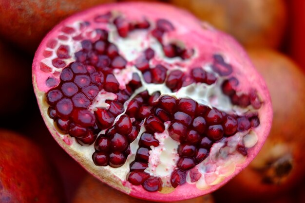 Closeup shot of a cut pomegranate