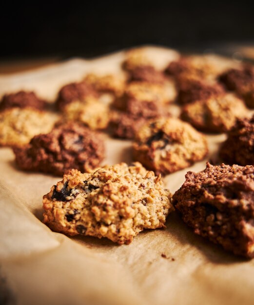 Closeup shot of delicious homemade oatmeal cookies on a platter