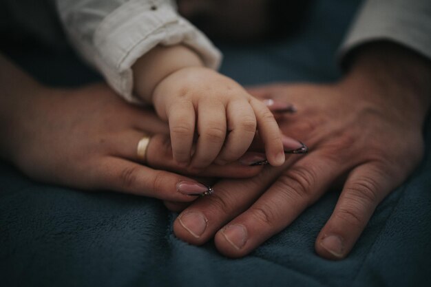 Closeup shot of family hands