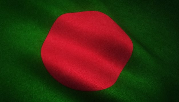 Closeup shot of the flag of Bangladesh with interesting textures