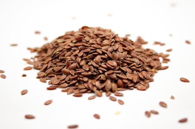 Closeup shot of flax seeds on a white surface