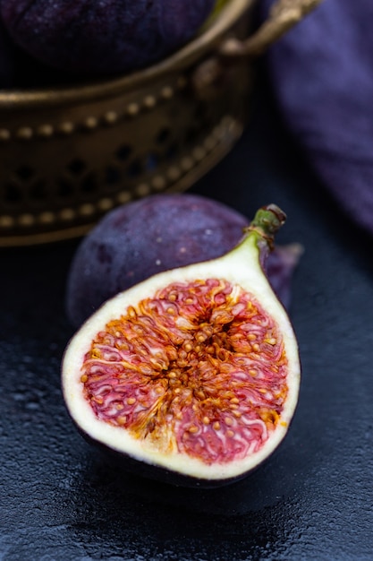 Closeup shot of fresh fig in a basket