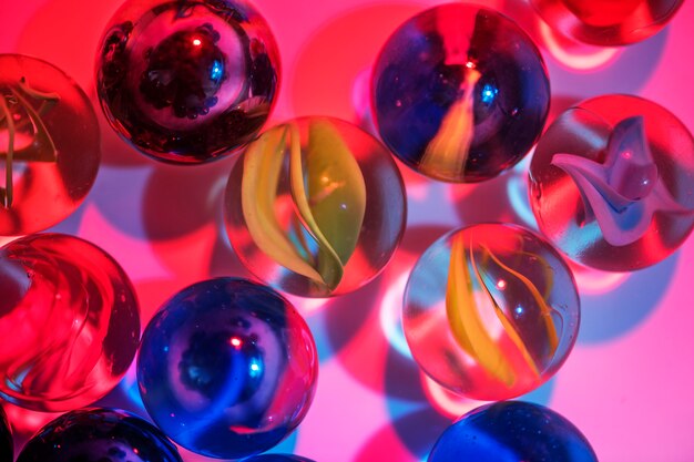 Closeup shot of glass marbles