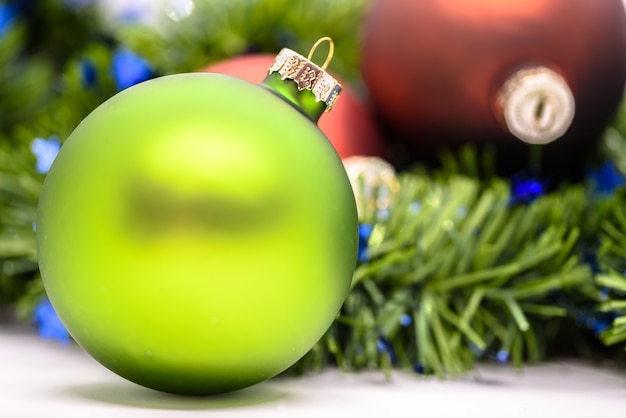 Closeup shot of a green Christmas tree decoration