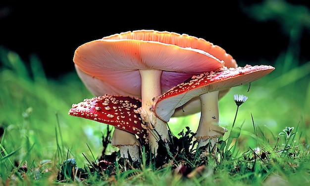 Closeup shot of growing mushrooms in the forest at daytime