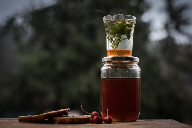 Closeup shot of a healthy homemade drink in a jar