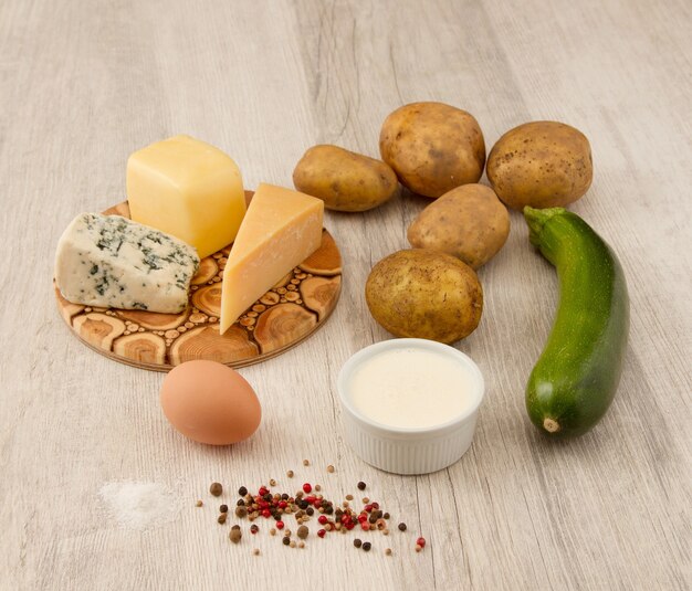 Closeup shot of ingredients for zucchini pancakes