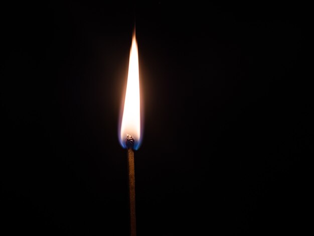 Closeup shot of a lit match stick with a black background