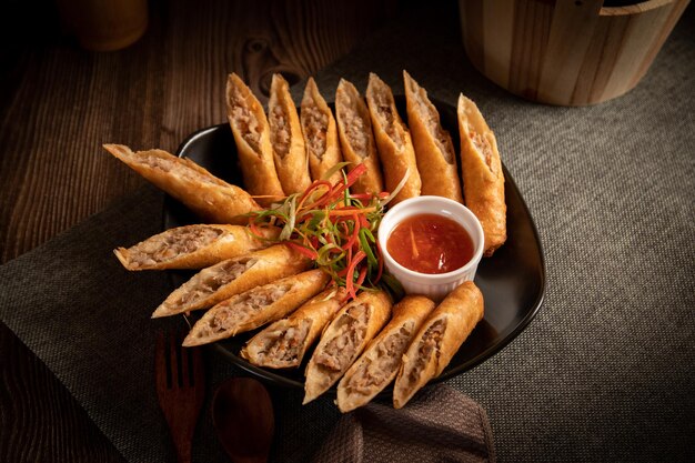 Closeup shot of lumpiang shanghai in a kitchen