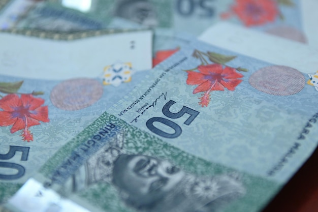 Closeup shot of Malaysian Riggit bills