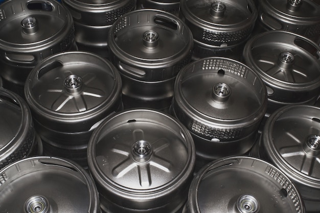 Free photo closeup shot of metal beer kegs