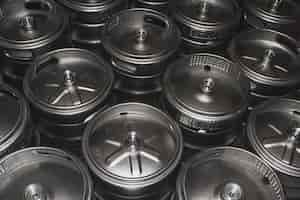 Free photo closeup shot of metal beer kegs