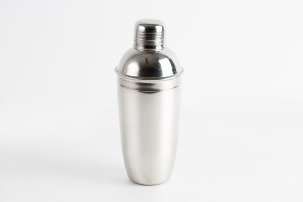 Closeup shot of a metal water bottle isolated