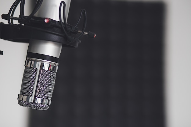 Closeup shot of a microphone in a room