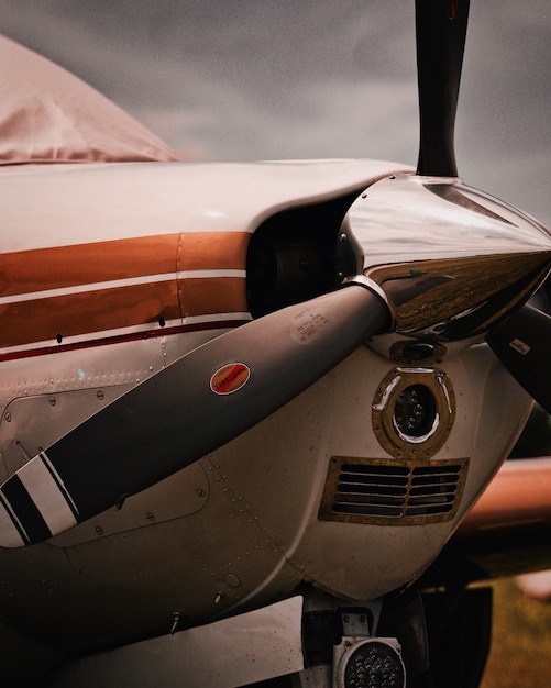 Closeup shot of a modern parked monoplane propeller
