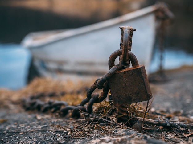 Closeup shot of an old rusted padlock