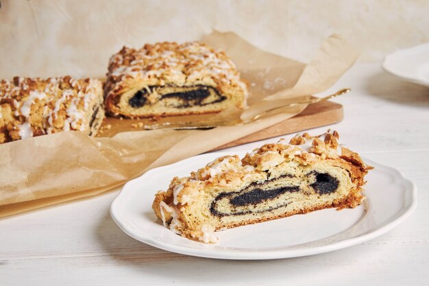 Closeup shot of a poppy seed roll