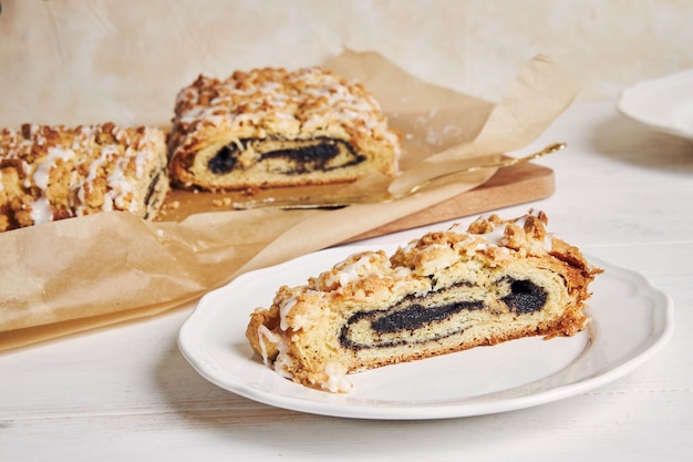 Closeup shot of a poppy seed roll