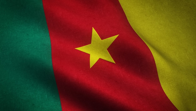 Closeup shot of the realistic flag of Cameroon with interesting textures