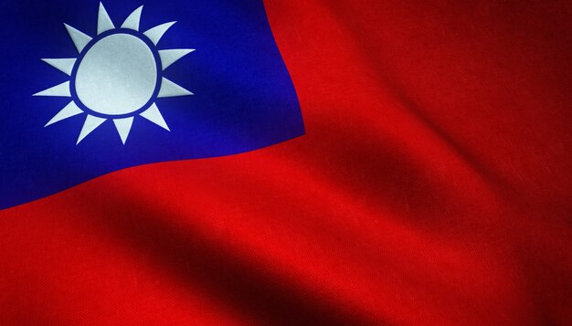 興味深いテクスチャと現実的な台湾の旗のクローズアップショット