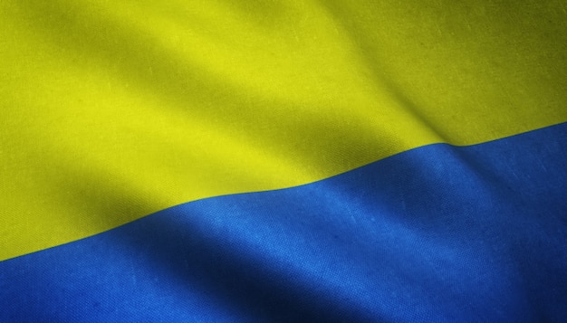 Closeup shot of the realistic flag of Ukraine with interesting textures
