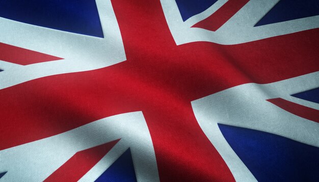 Closeup shot of the realistic flag of the United Kingdom with interesting textures