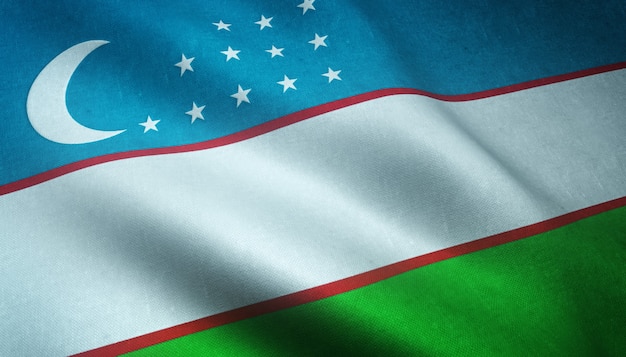 興味深いテクスチャとウズベキスタンの現実的な旗のクローズアップショット
