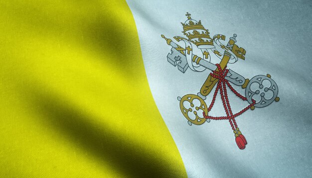 Closeup shot of the realistic flag of Vatican City