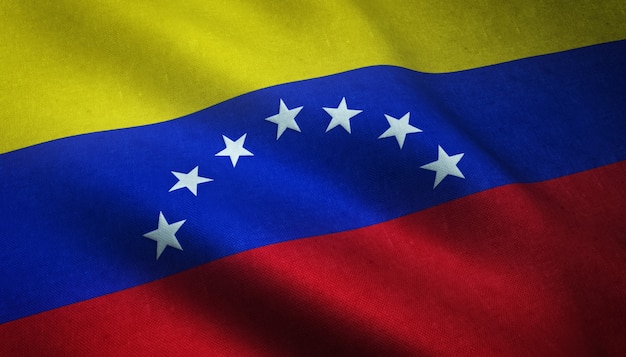 興味深いテクスチャでベネズエラの現実的な旗のクローズアップショット