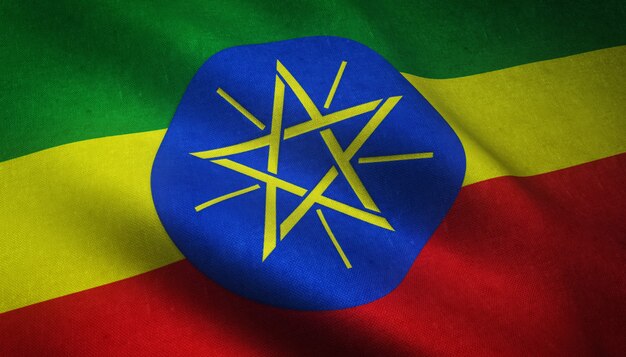 흥미로운 텍스처와 에티오피아의 현실적인 흔들며 깃발의 근접 촬영 샷