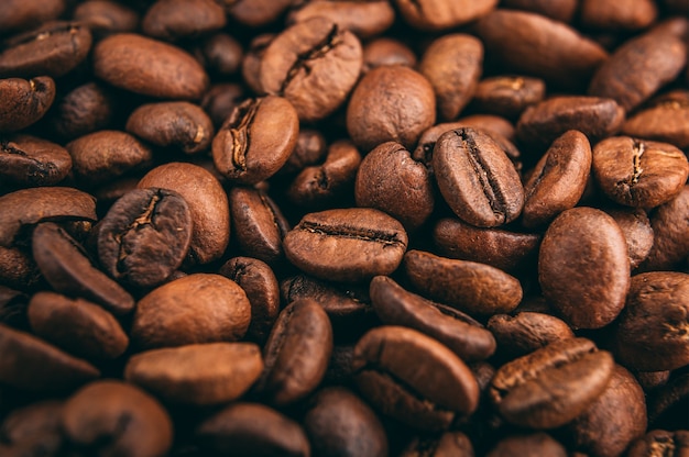 Closeup shot of roasted coffee beans