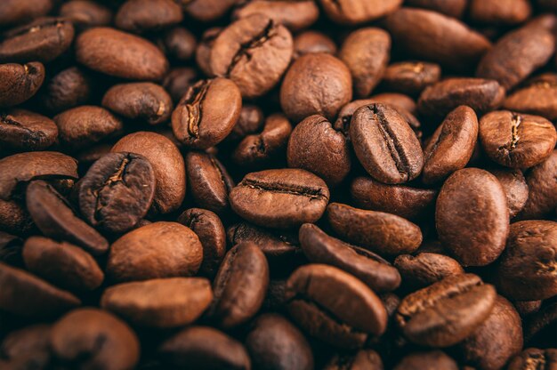 Closeup shot of roasted coffee beans