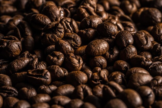 Closeup shot of roasted coffee beans