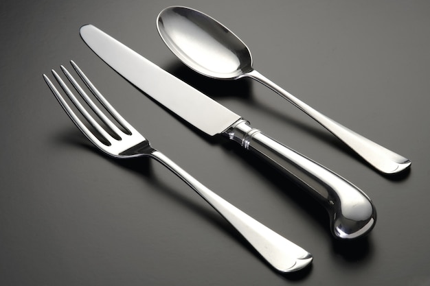 Closeup shot of silver utensils set isolated on a black surface