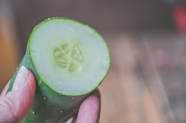 Closeup shot of sliced cucumber