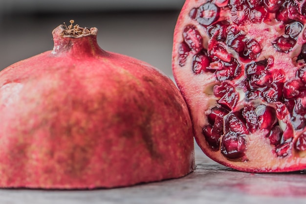 Closeup shot of a sliced pomegranate