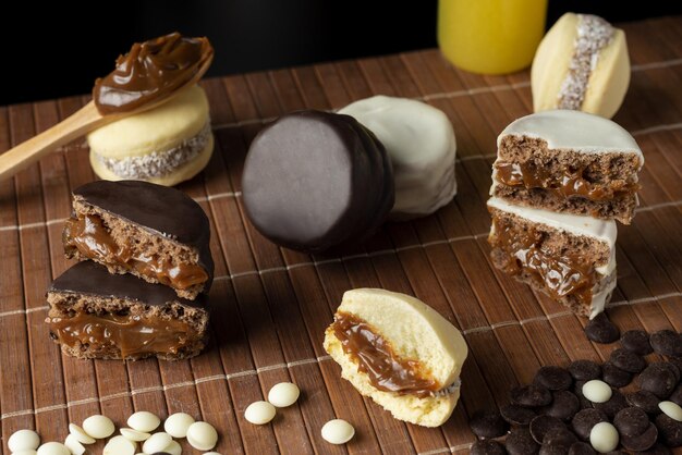 Closeup shot of small biscuits with cream