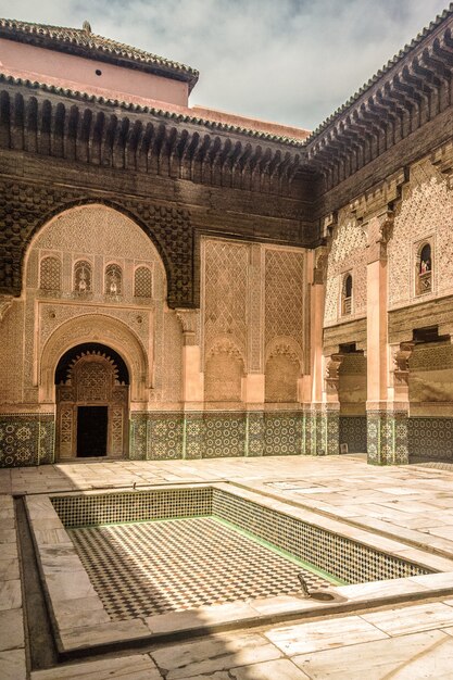 Closeup shot of the Son of Joseph School in Marrakech, Morocco