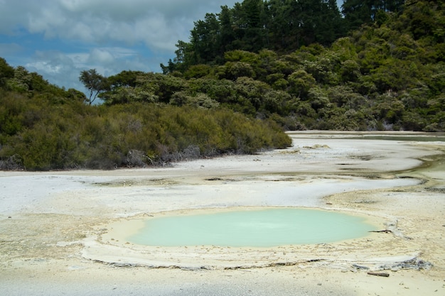 Closeup shot of a thermal lake at the Wai-o-Tapu, Rotorua, New Zealand