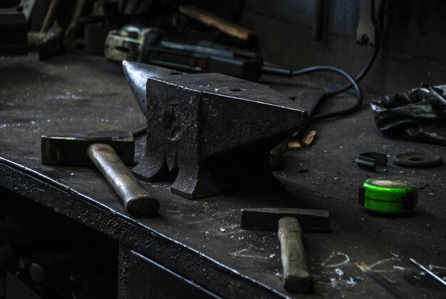 Closeup shot of tools in the forge