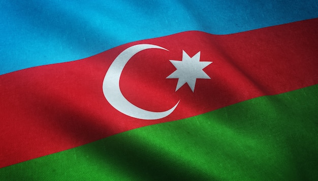 흥미로운 텍스처와 아제르바이잔의 흔들며 깃발의 근접 촬영 샷