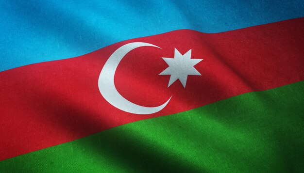 Closeup shot of the waving flag of Azerbaijan with interesting textures