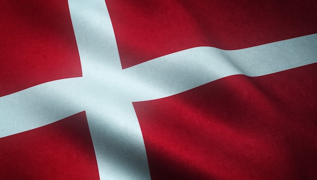 Closeup shot of the waving flag of Denmark