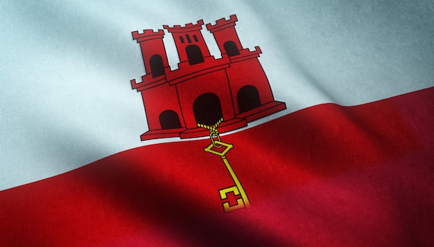 Closeup shot of the waving flag of Gibraltar with interesting textures