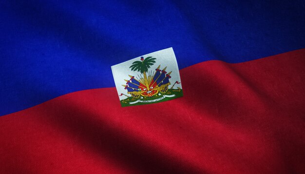 Closeup shot of the waving flag of Haiti with interesting textures