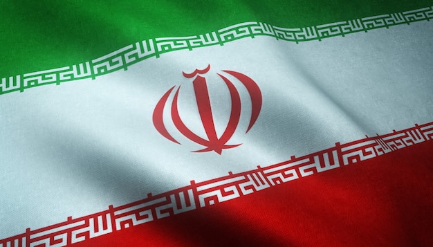 Closeup shot of the waving flag of Iran